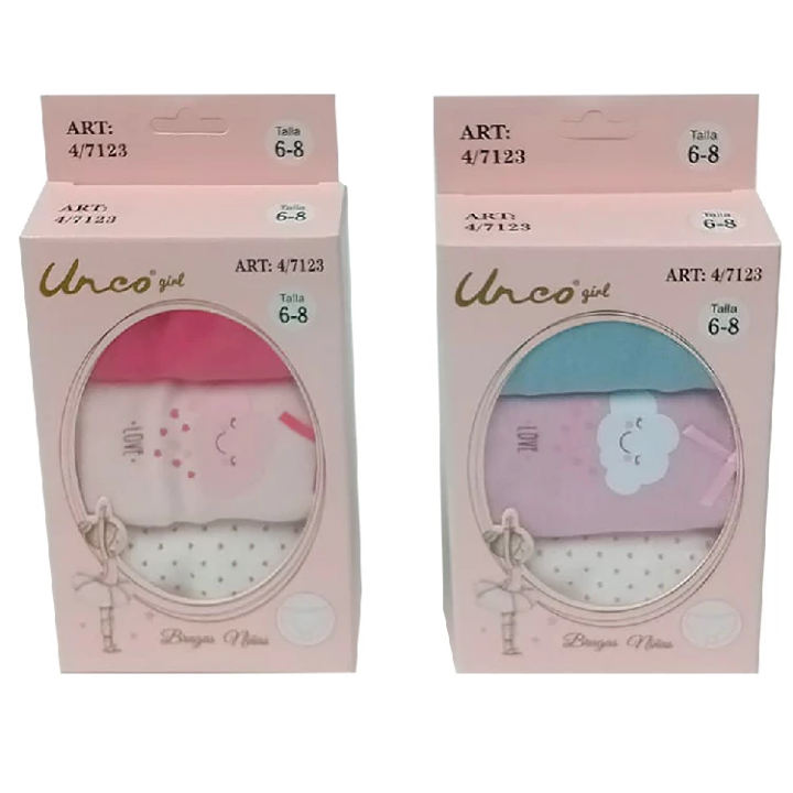 Pack 12 Vaikiškos kelnaitės UNCO Medvilnė Lycra 8023 (4 paketų po 3 vnt.)