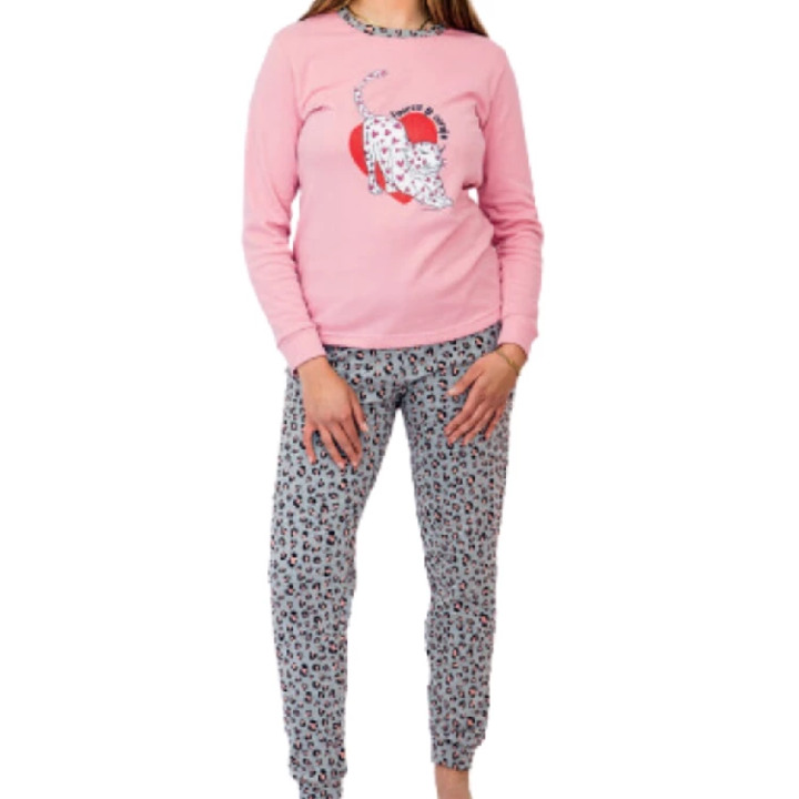 Πιτζάμα Γυναικών με Μακρυμάνικο Μπλούζα και Μακρύ παντελόνι από βαμβάκι Lacotex 5085