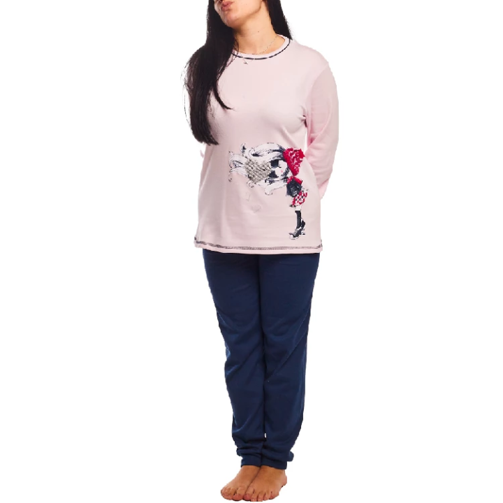 Pijama feminina manga longa e calça longa de algodão LACOTEX 814