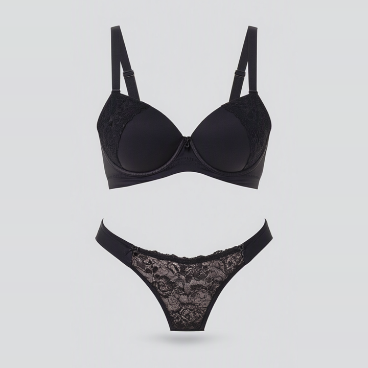 Conjunto plus size con espalda cruzada y encaje  Isadora - Negro