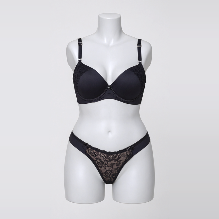 Conjunto plus size con espalda cruzada y encaje  Isadora - Negro