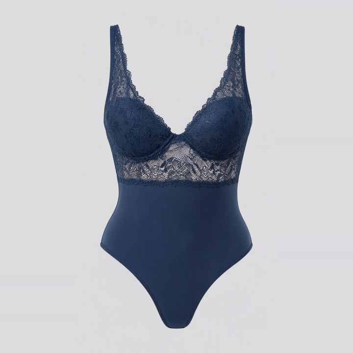 Body de encaje y microfibra Mariana - Azul Medianoche