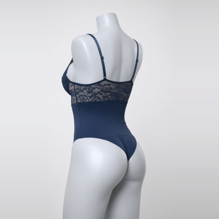 Body de encaje y microfibra Mariana - Azul Medianoche