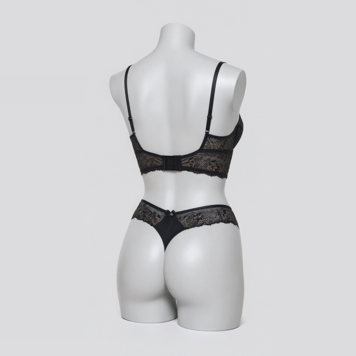 Conjunto con bustier y tanga de encaje Grace - Negro