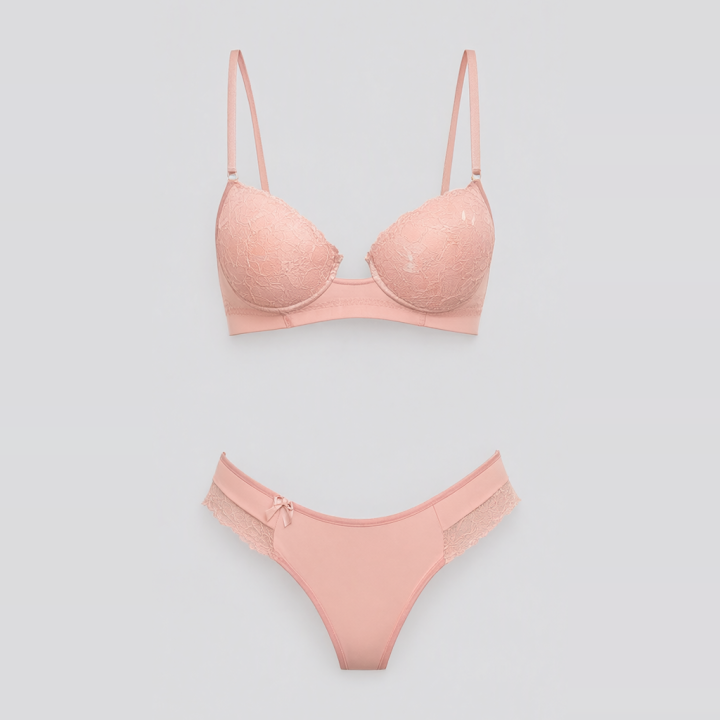 Conjunto con escote profundo y tanga  Cyrene - Rosa Pastel