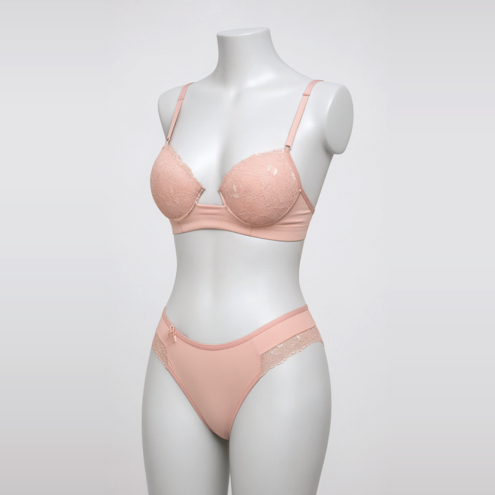 Conjunto con escote profundo y tanga  Cyrene - Rosa Pastel