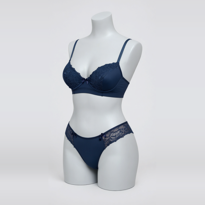 Conjunto sin relleno con detalles en encaje  Samara - Azul Medianoche
