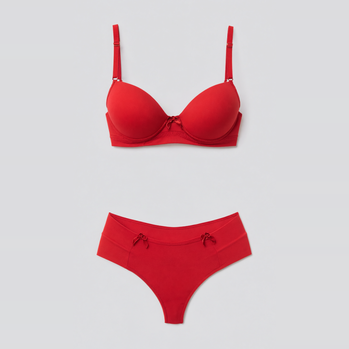 Conjunto liso con sujetador y tanga  Fiorenza - Rojo Rubí