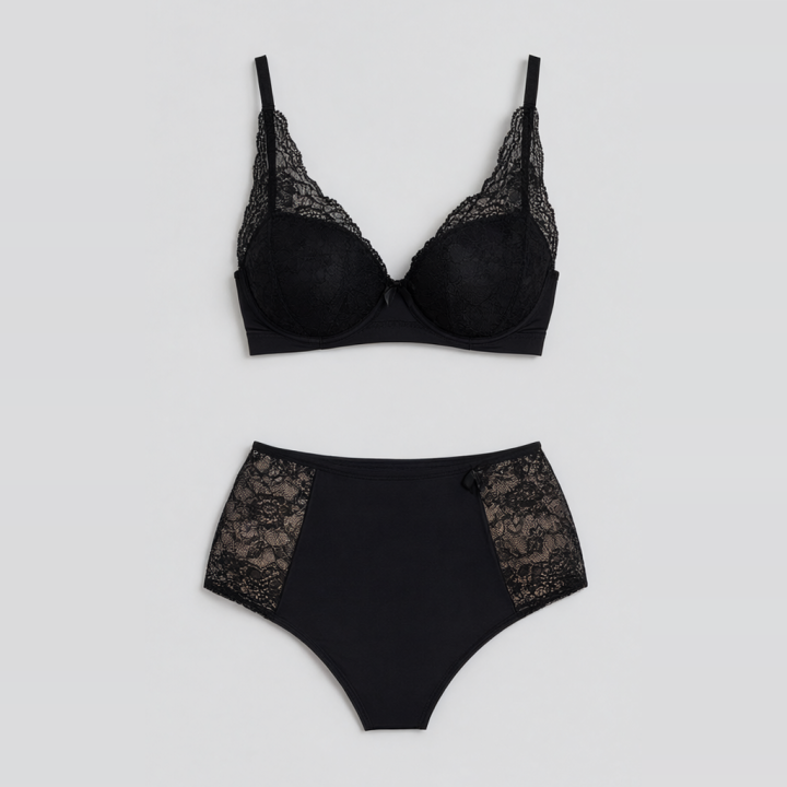 Conjunto de sujetador y hot pant con encaje  Cressida - Negro