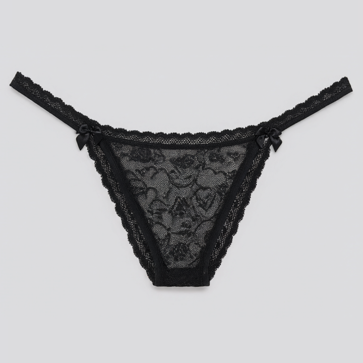 Tanga encaje lateral fino Celeste - Negro