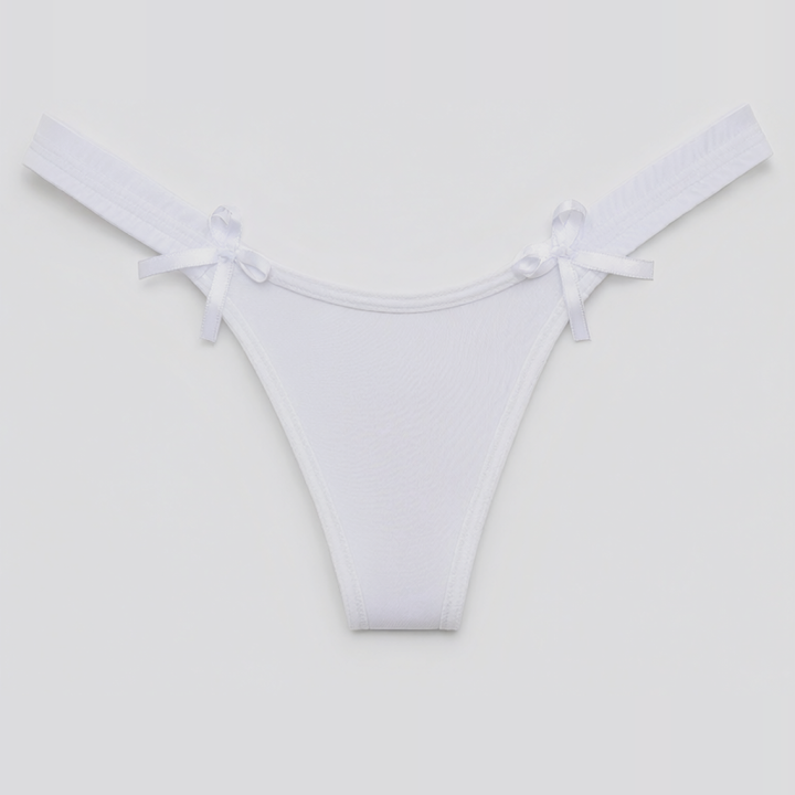 Tanga con laterales fruncidos y lazos Hannah - Blanco
