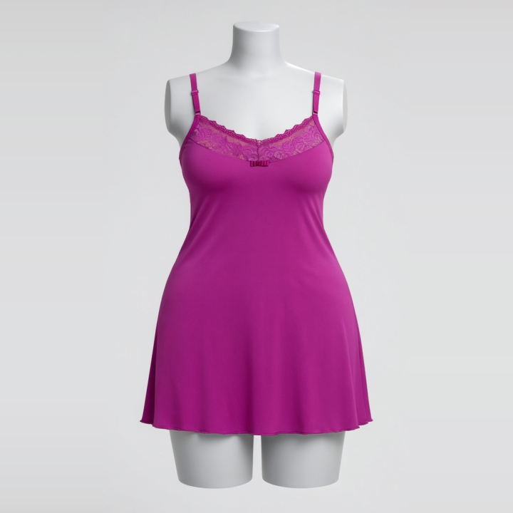 Camisón plus size de microfibra y encaje Susana - Púrpura Carmesí