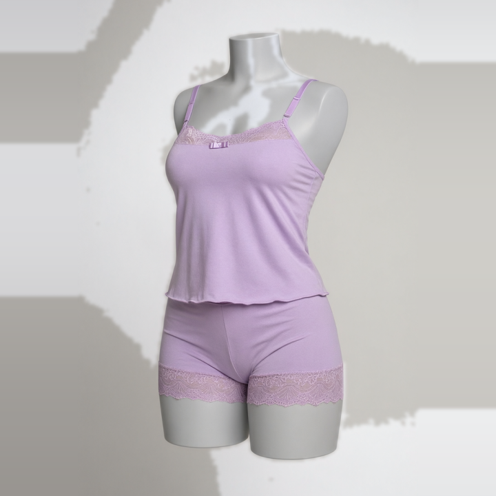 Baby Doll Liso con Encaje Esmé - Lavanda Suave