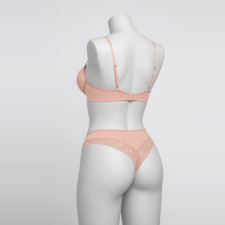Conjunto con escote profundo y tanga  Cyrene - Rosa Pastel
