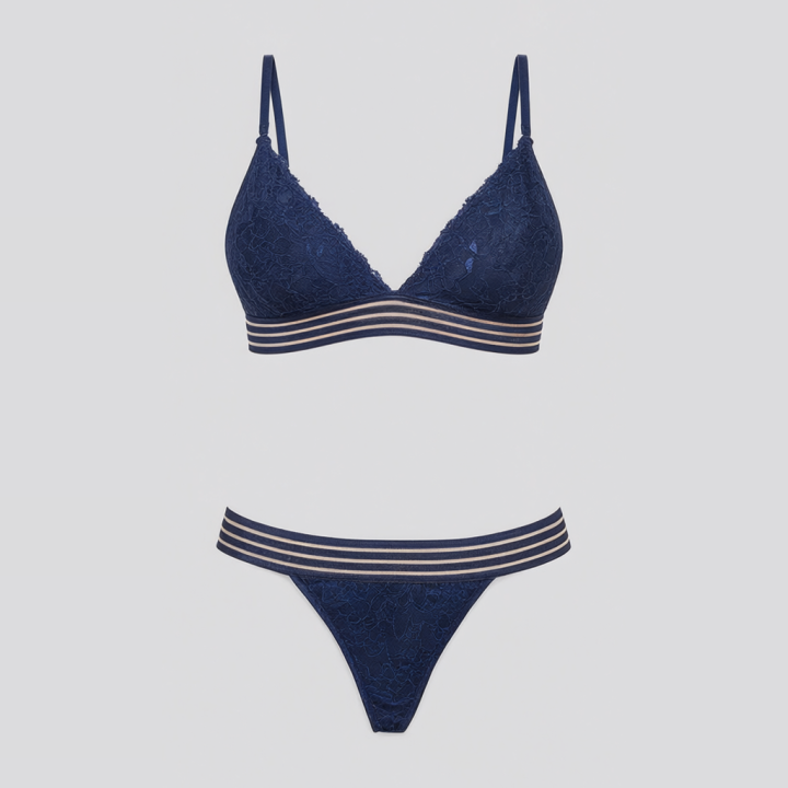 Conjunto de encaje con elásticos decorados  Elza - Azul Medianoche