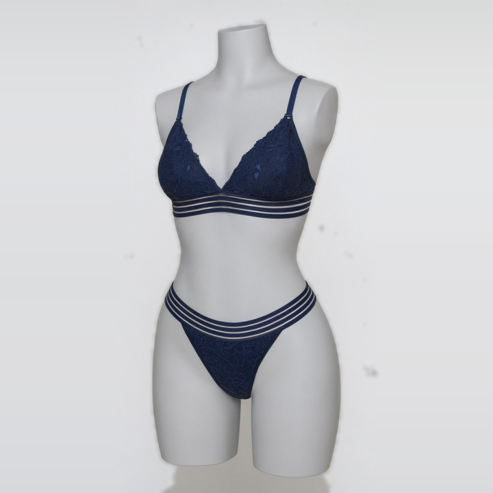 Conjunto de encaje con elásticos decorados  Elza - Azul Medianoche