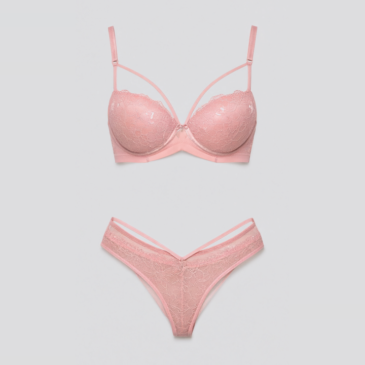 Conjunto strappy con encaje Aurora - Rosa Pastel