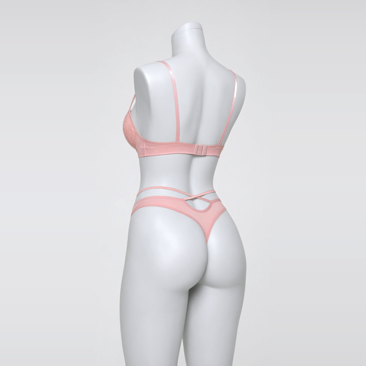 Conjunto strappy con encaje Aurora - Rosa Pastel