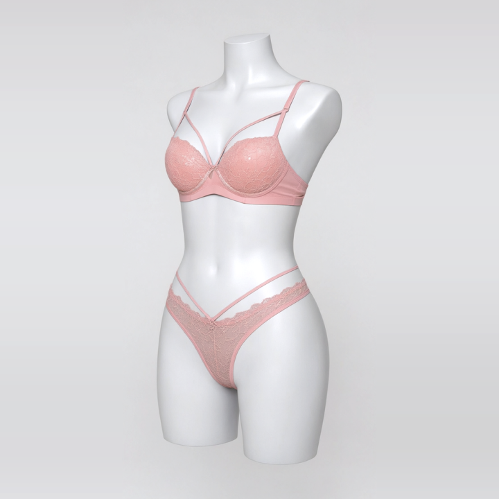 Conjunto strappy con encaje Aurora - Rosa Pastel