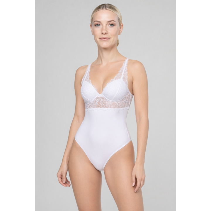 Body de encaje y microfibra Mariana - Blanco