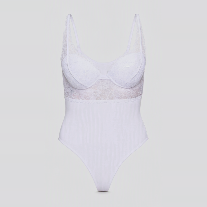 Body de encaje y microfibra Mariana - Blanco