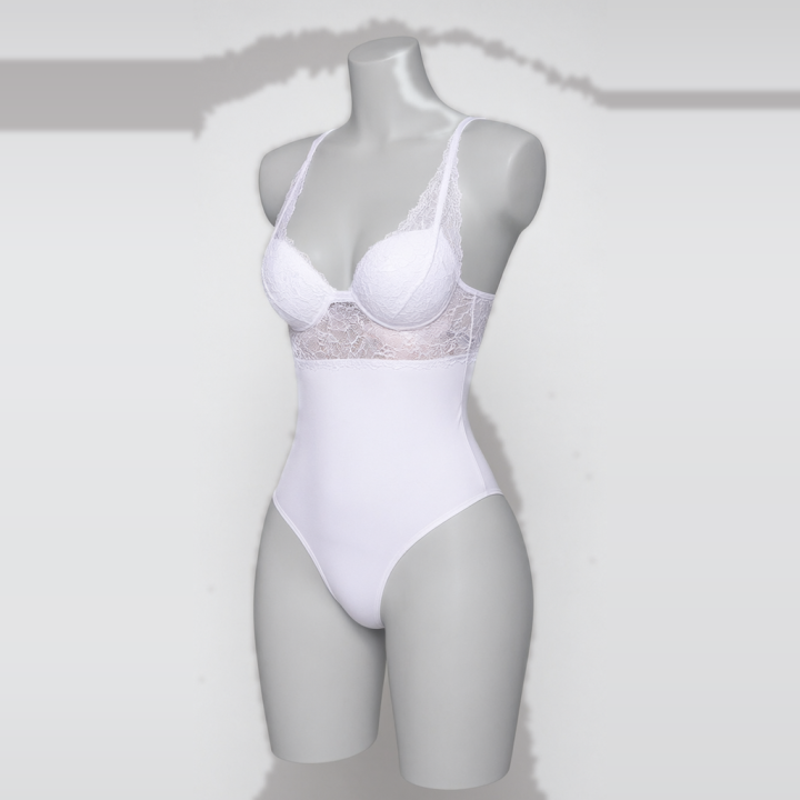 Body de encaje y microfibra Mariana - Blanco