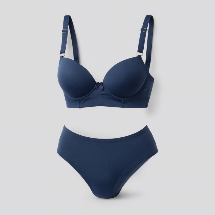 Conjunto de sujetador con aros y tanga alta Lysandra - Azul Medianoche