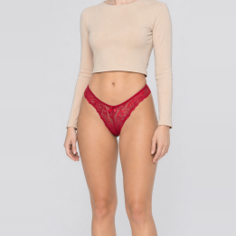 Tanga de encaje y microfibra  Esmeralda - Rojo Rubí