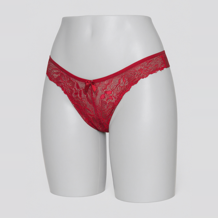 Tanga de encaje y microfibra  Esmeralda - Rojo Rubí