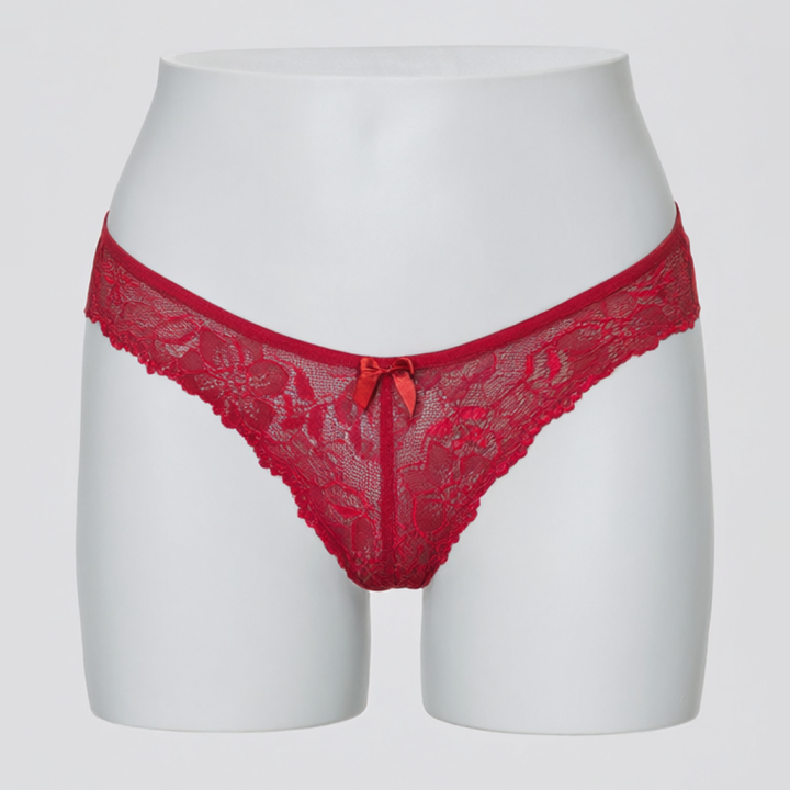 Tanga de encaje y microfibra  Esmeralda - Rojo Rubí