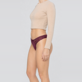 Tanga con detalles de encaje Valencia - Rojo Rubí