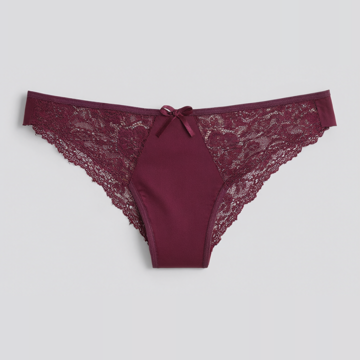 Tanga con detalles de encaje Valencia - Rojo Rubí