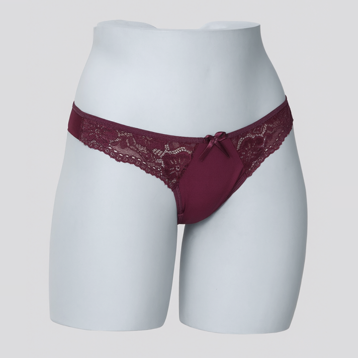 Tanga con detalles de encaje Valencia - Rojo Rubí