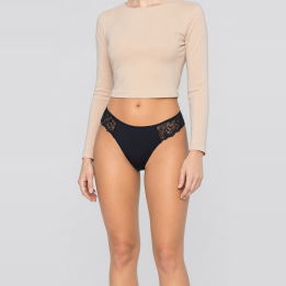Tanga con lateral en encaje Cassia - Negro