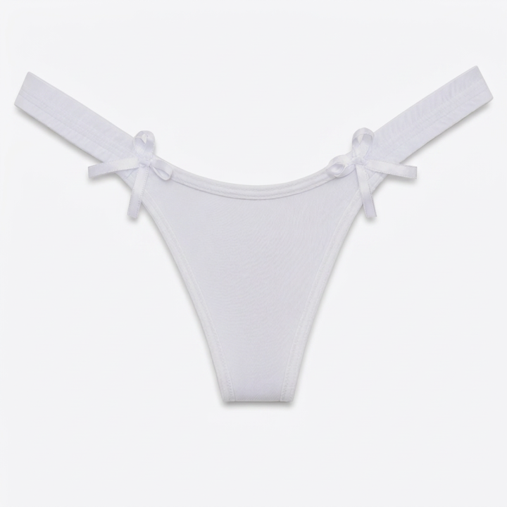Tanga con laterales fruncidos y lazos Hannah - Blanco