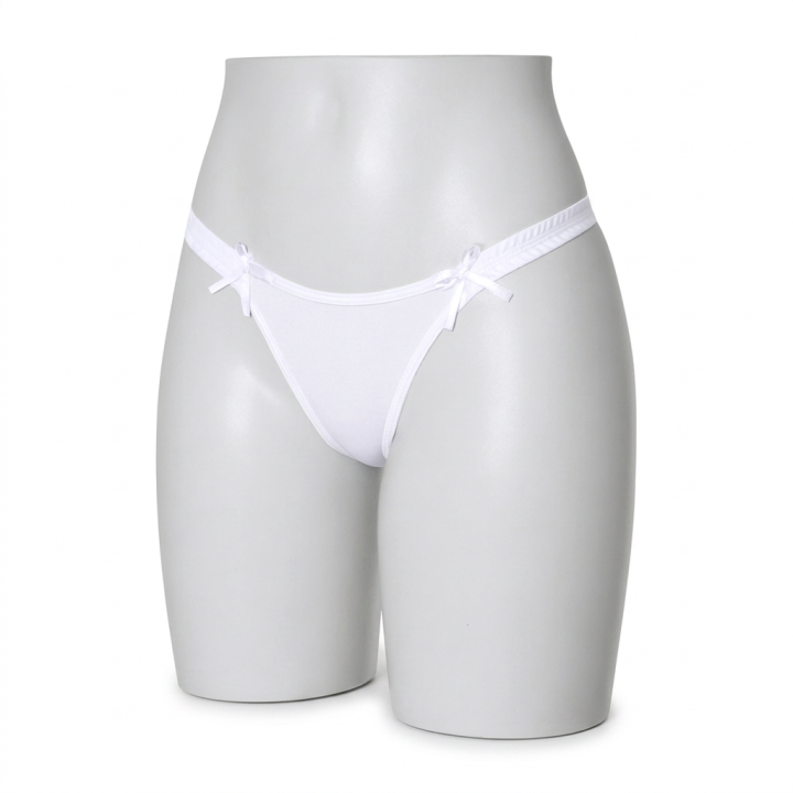 Tanga con laterales fruncidos y lazos Hannah - Blanco