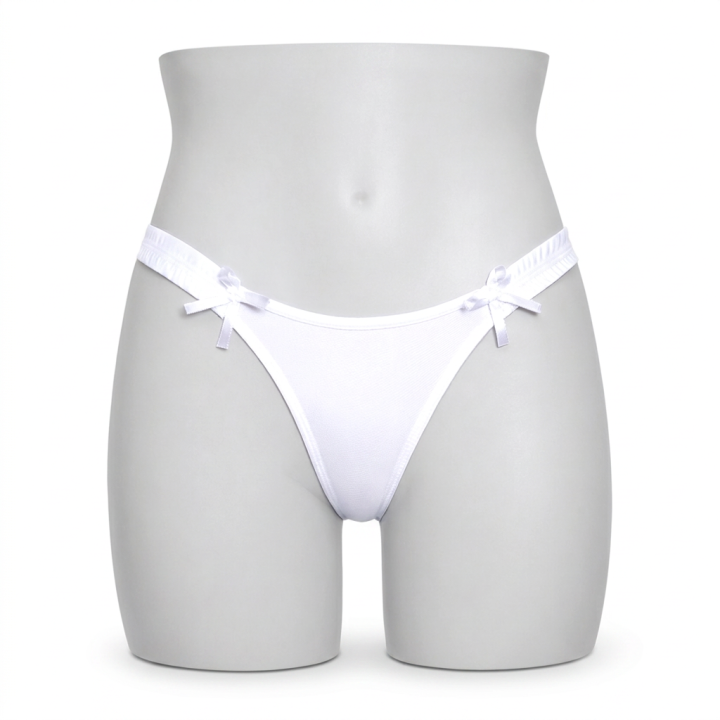 Tanga con laterales fruncidos y lazos Hannah - Blanco