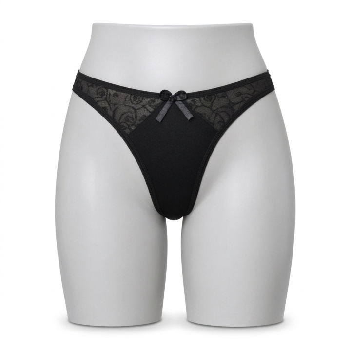 Tanga con encaje Vivienne - Negro