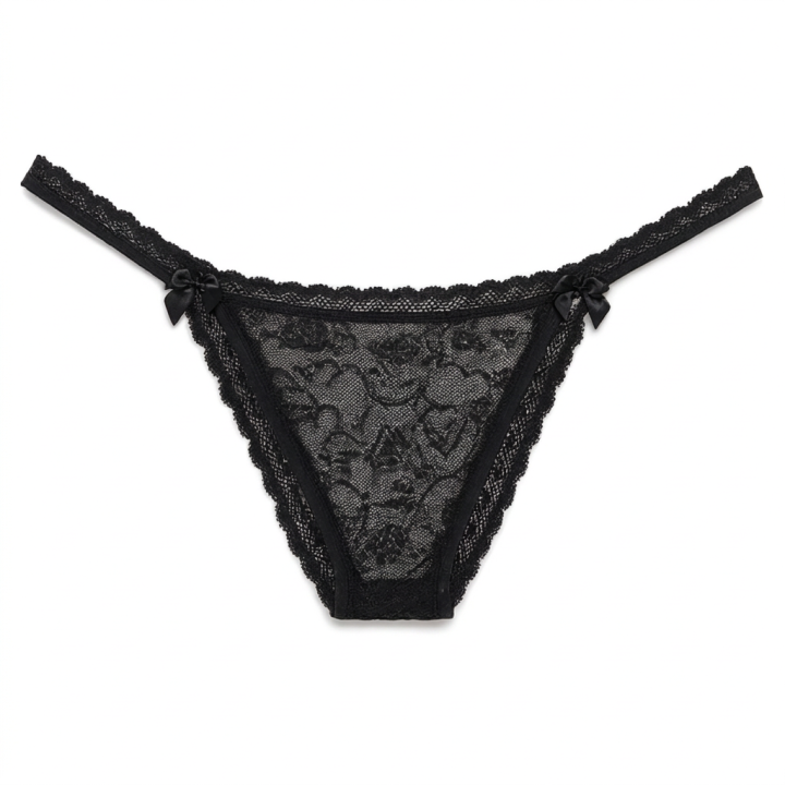 Tanga encaje lateral fino Celeste - Negro