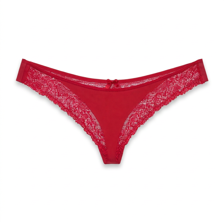 Tanga de encaje y microfibra  Esmeralda - Rojo Rubí