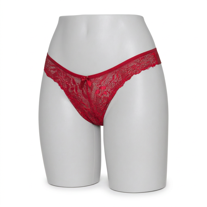Tanga de encaje y microfibra  Esmeralda - Rojo Rubí
