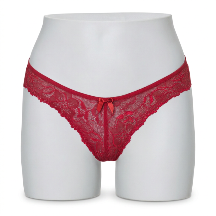 Tanga de encaje y microfibra  Esmeralda - Rojo Rubí