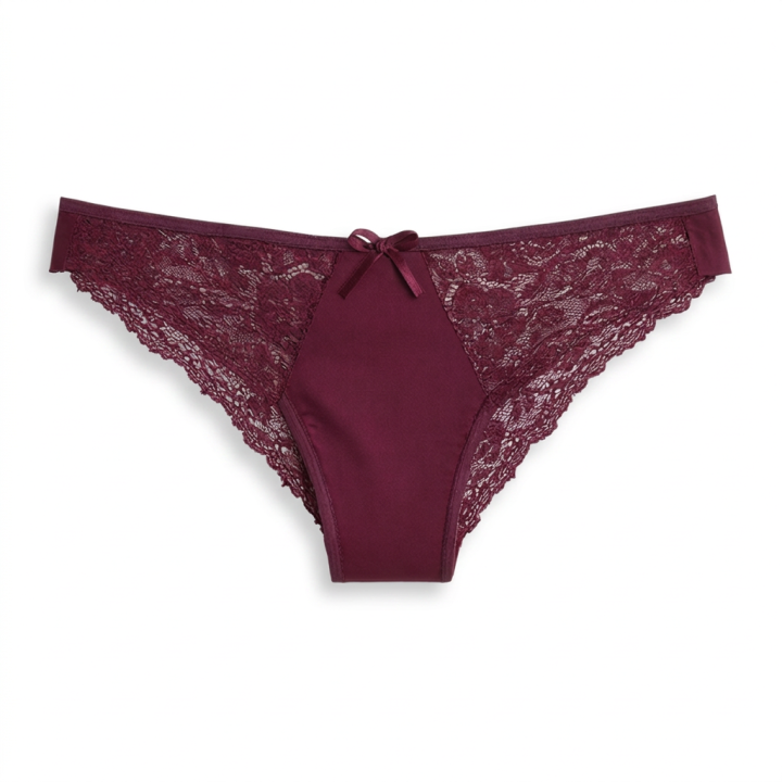 Tanga con detalles de encaje Valencia - Rojo Rubí