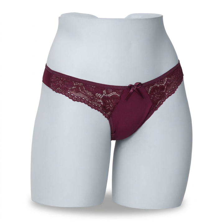 Tanga con detalles de encaje Valencia - Rojo Rubí