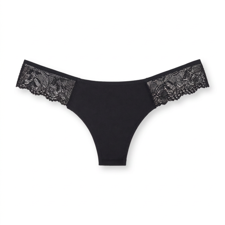 Tanga con lateral en encaje Cassia - Negro