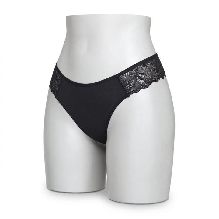 Tanga con lateral en encaje Cassia - Negro