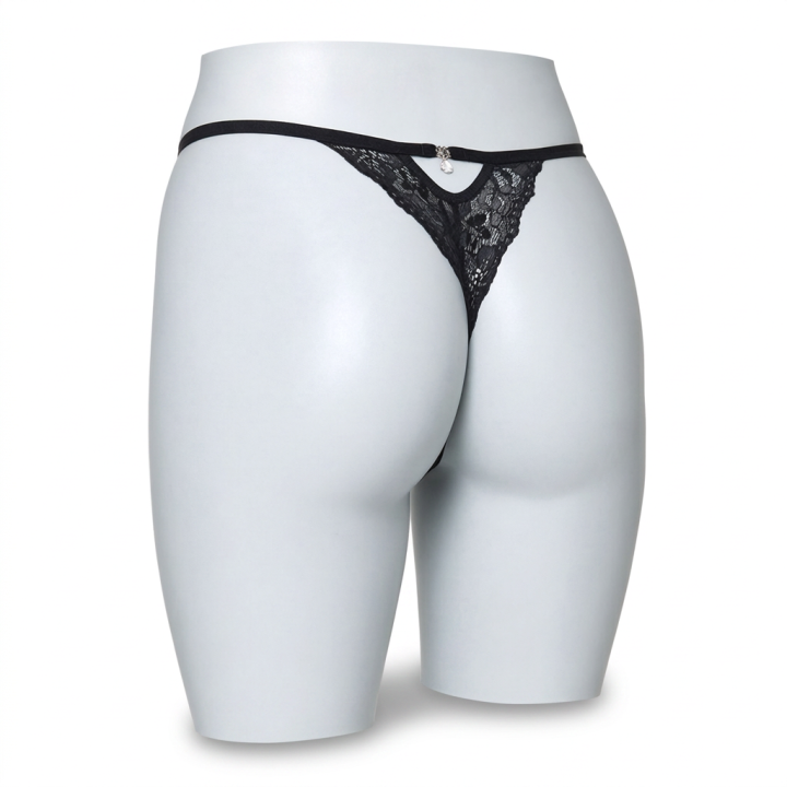 Tanga de encaje con adorno  Lavinia - Negro