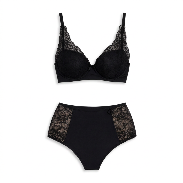 Conjunto de sujetador y hot pant con encaje  Cressida - Negro