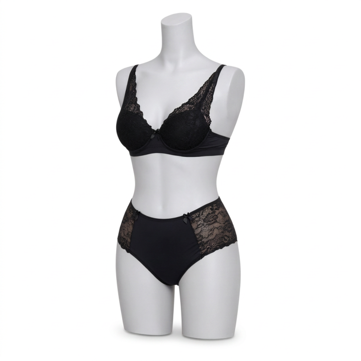 Conjunto de sujetador y hot pant con encaje  Cressida - Negro