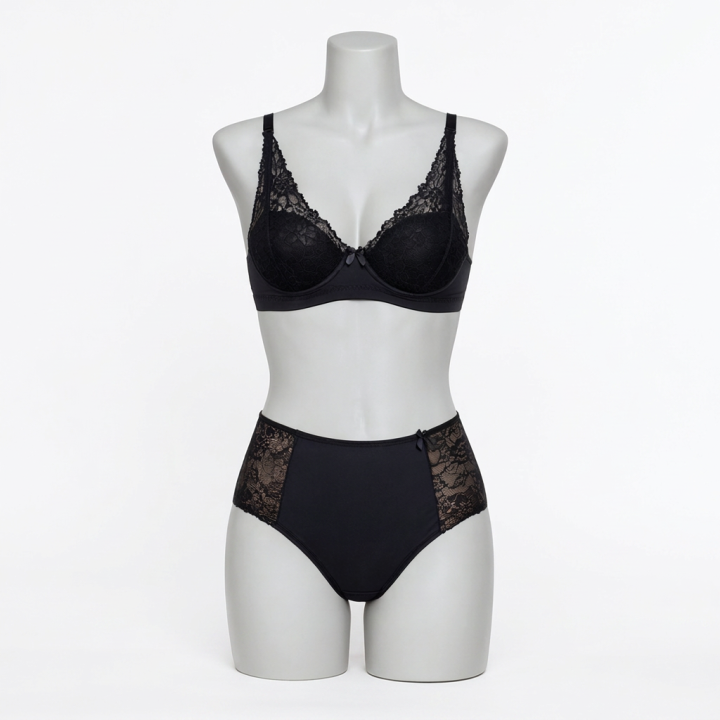 Conjunto de sujetador y hot pant con encaje  Cressida - Negro